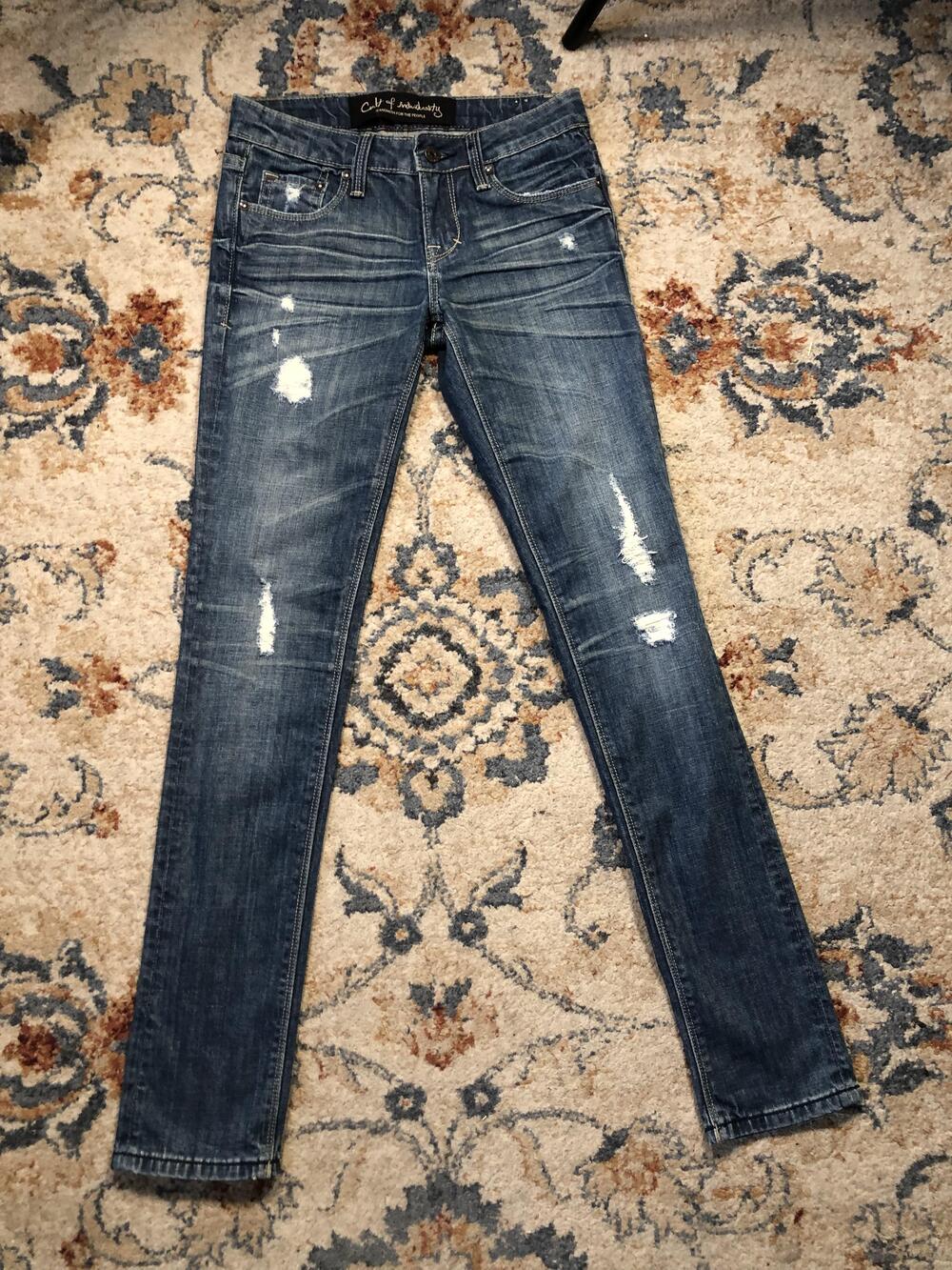 Cult of Individuality Jeans Womens 25 Blue Skinny Distressed Stretch Made USA